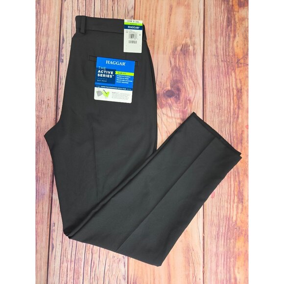 Haggar Mens The Active Series Slim Fit Suit Pant 33W X 32L Stretch Herringbone - Picture 3 of 10